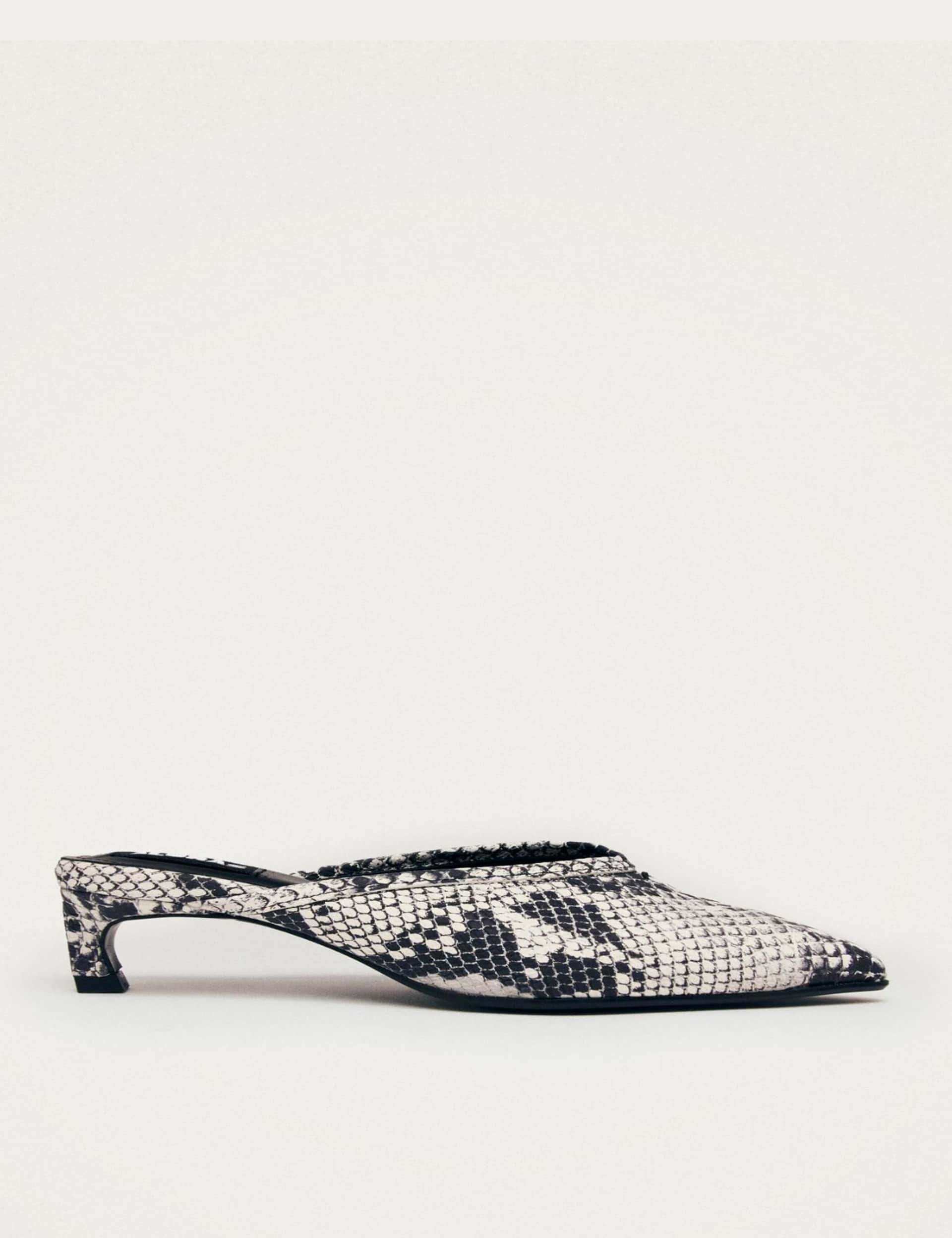 Tessa Leather Snake Print Pointed Mules