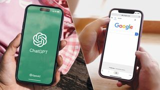 Chatgpt and Google logos on phones