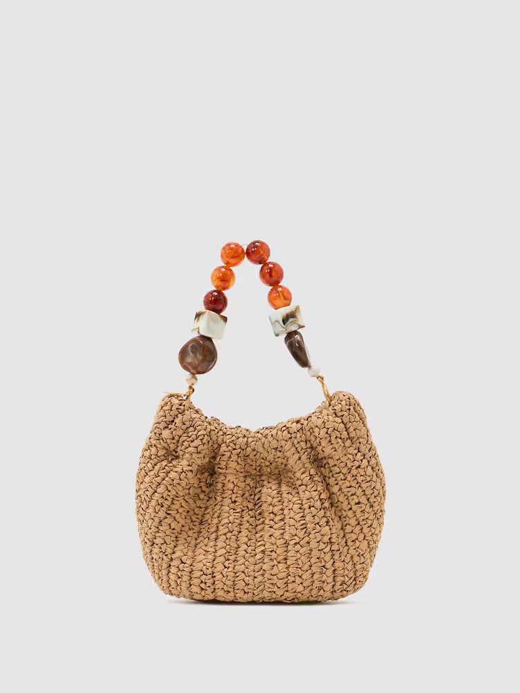 Reiss, Raffia-Effect Beaded-Handle Pouch Bag