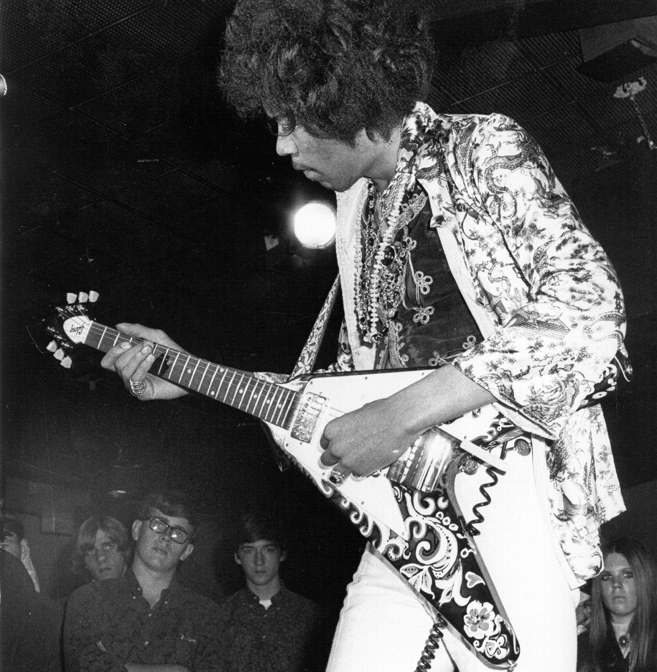 Jimi Hendrix plays his custom painted Flying V live in Ann Arbor, Michigan