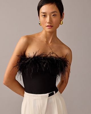 Limited-Edition Anna October X J.crew Feather-Trim Strapless Top