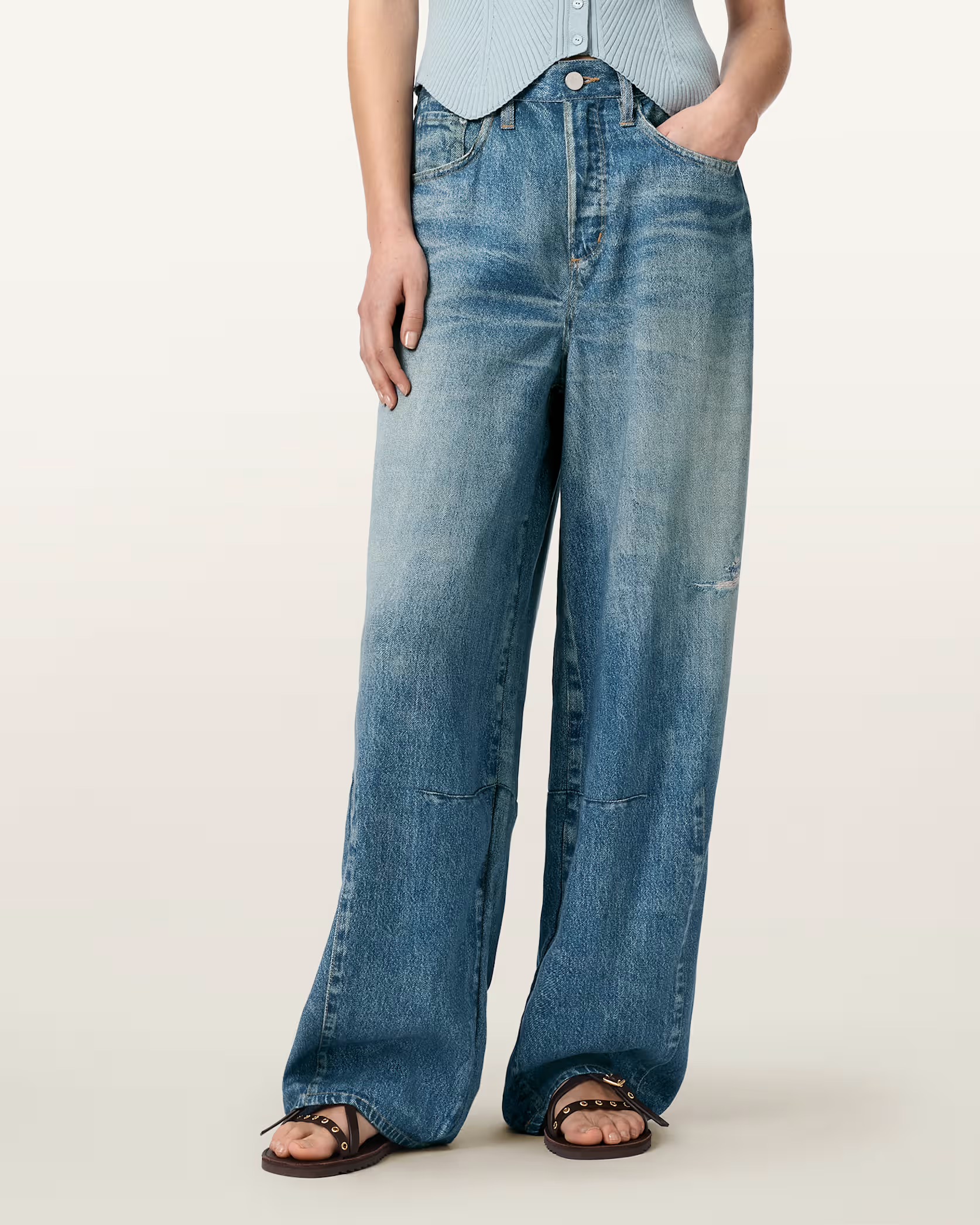 AllSaints, Jett Barrel Leg Illusion of Denim Trousers