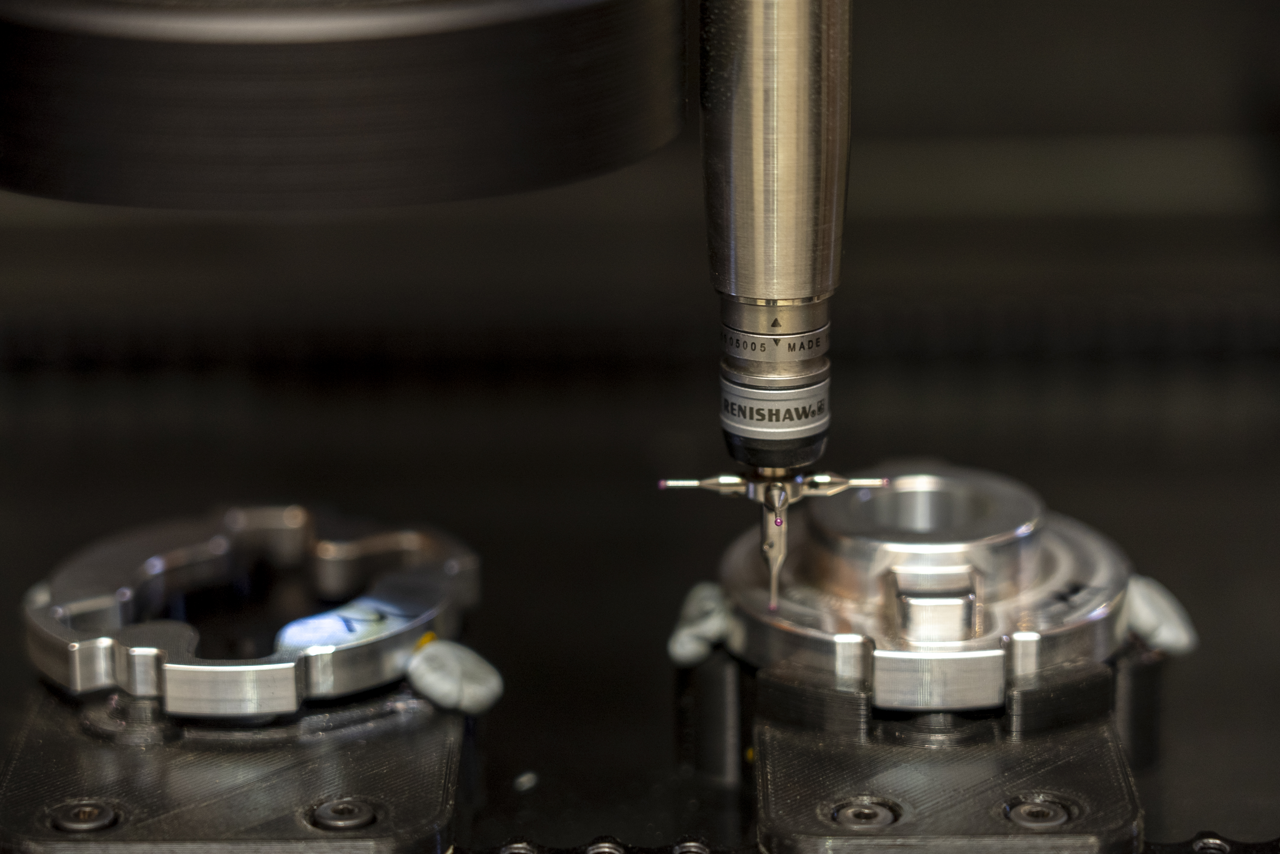 A close up look at the end of the measuring machine at the Stewart Golf factory.