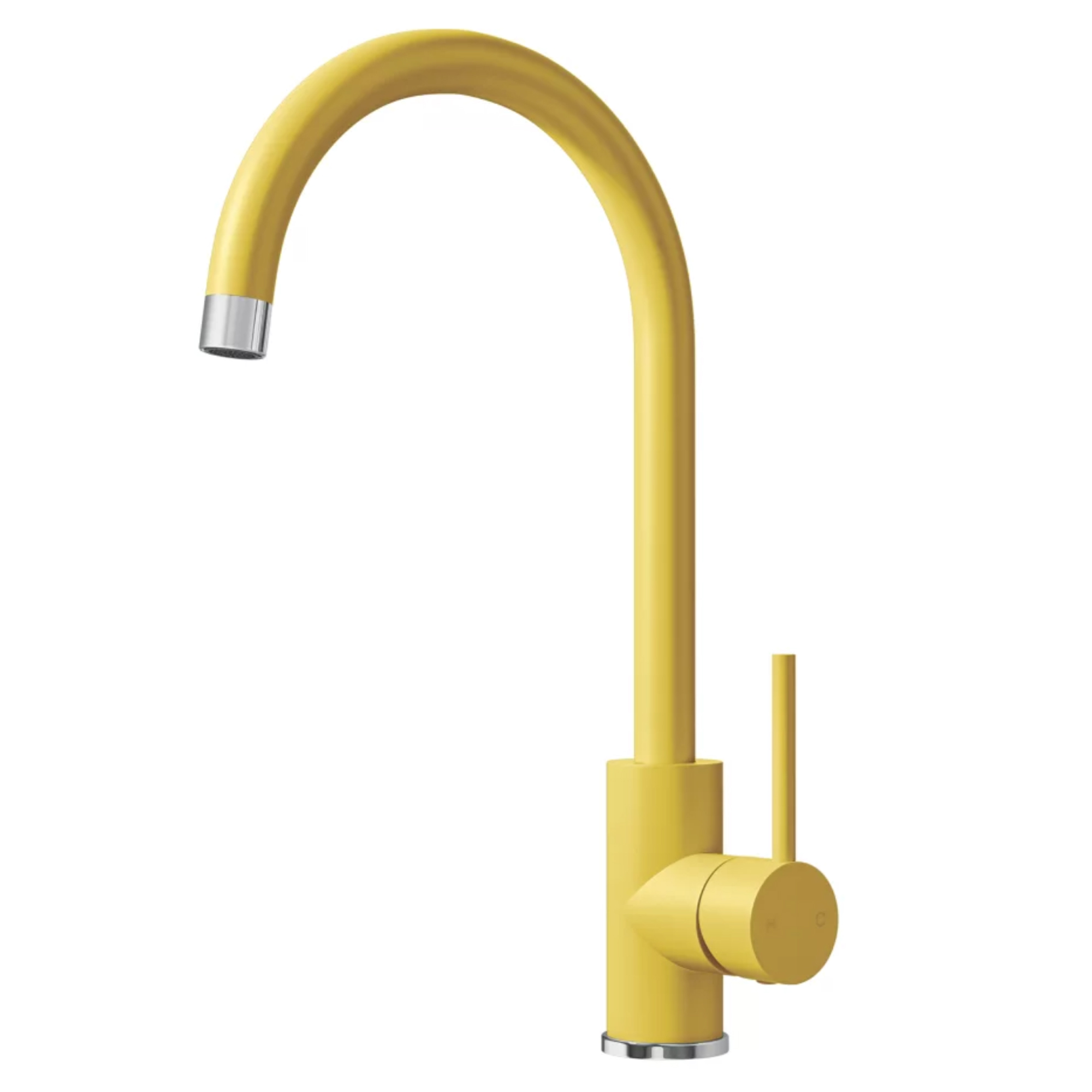 Etal Sorrento single lever kitchen mixer tap in matt yellow at Screwfix