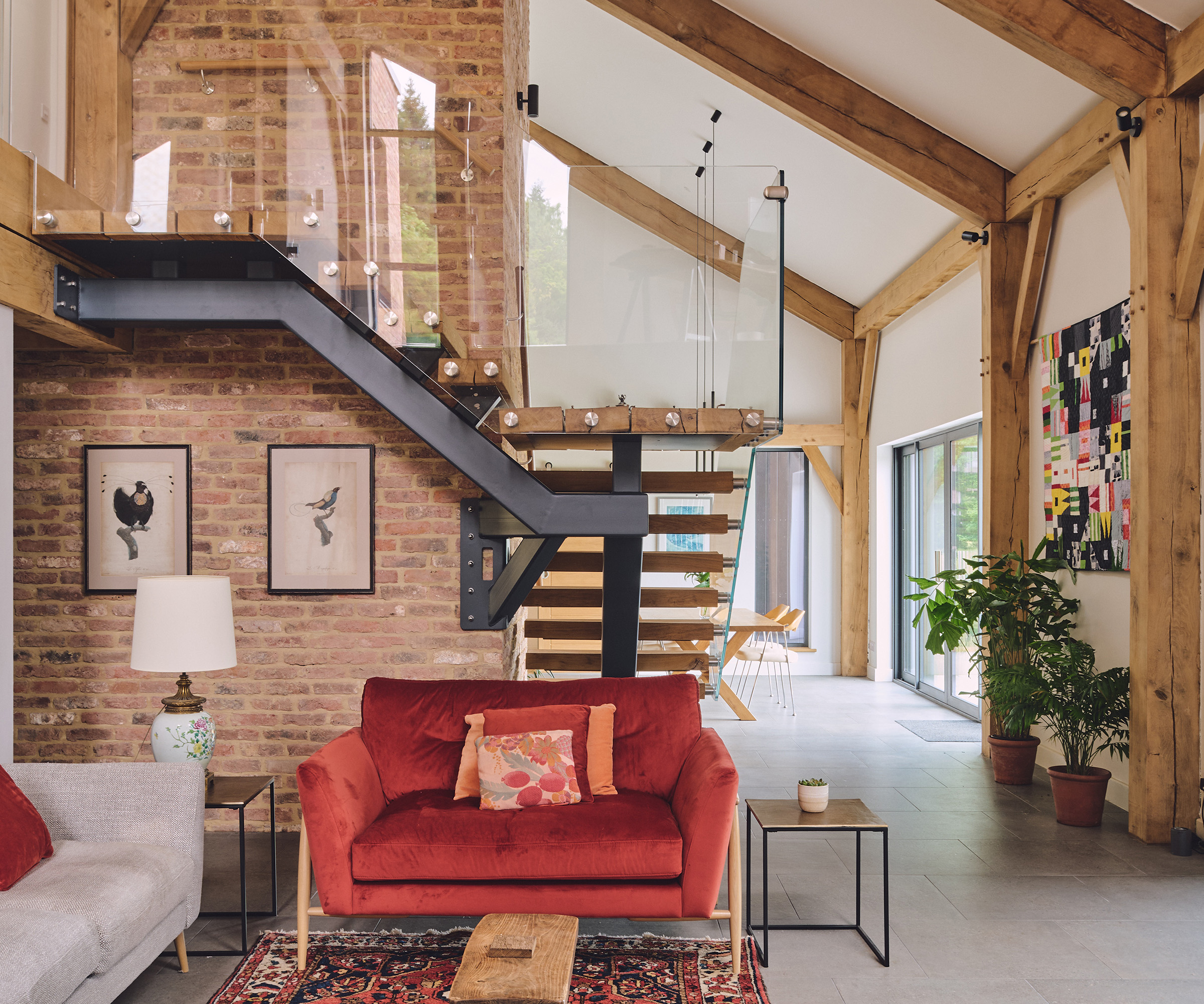 Double height living space in an contemporary barn-style self-build