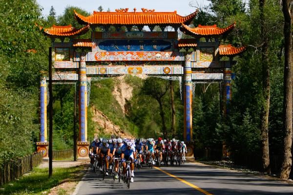 Tabriz Petrochemical Team control the bunch during stage eight at Tour of Qinghai Lake