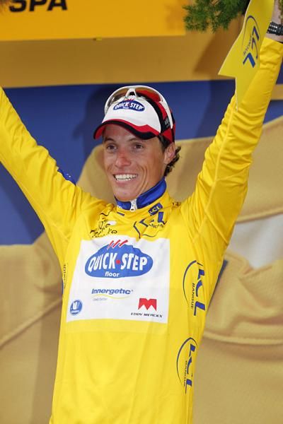 Sylvain Chavanel (Quick Step) resplendent in yellow.