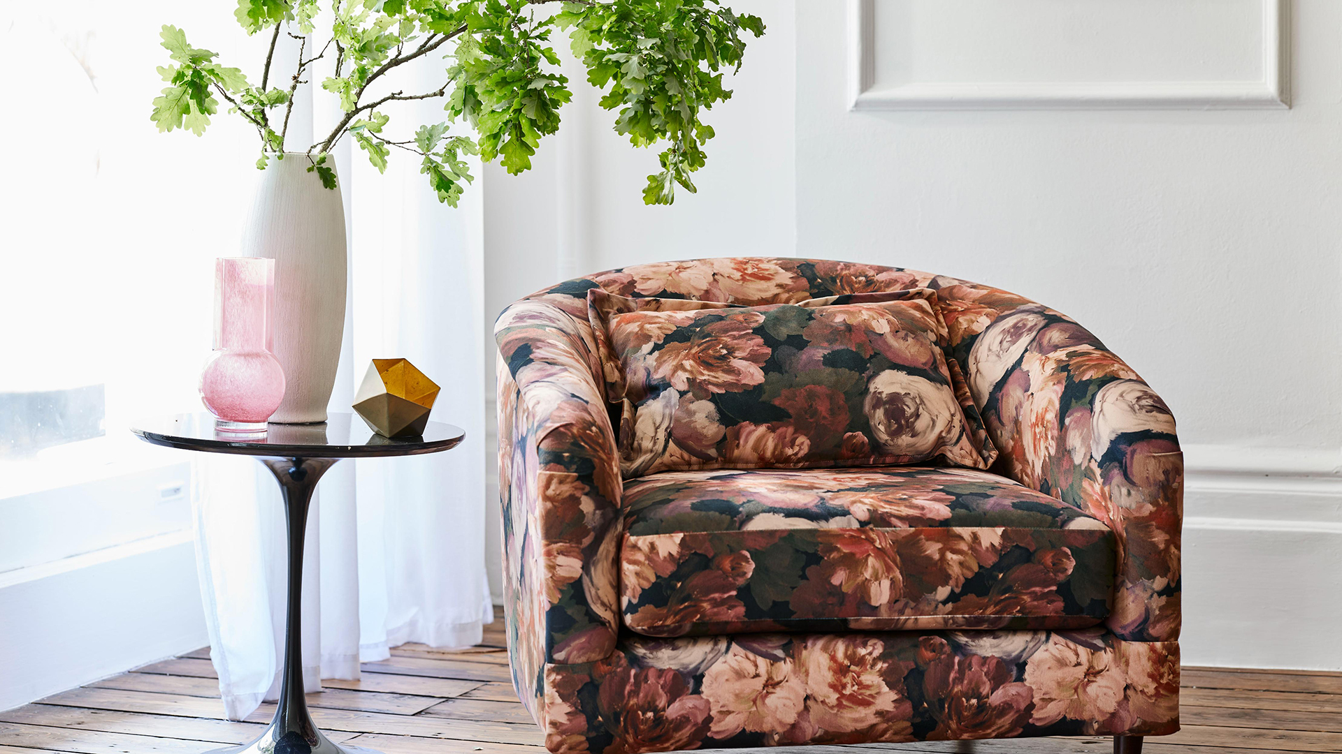 Floral upholstered armchair