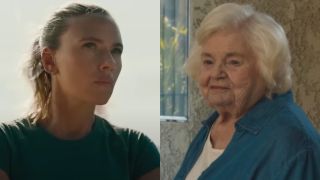 Scarlett Johansson and June Squibb in a side-by-side photo.