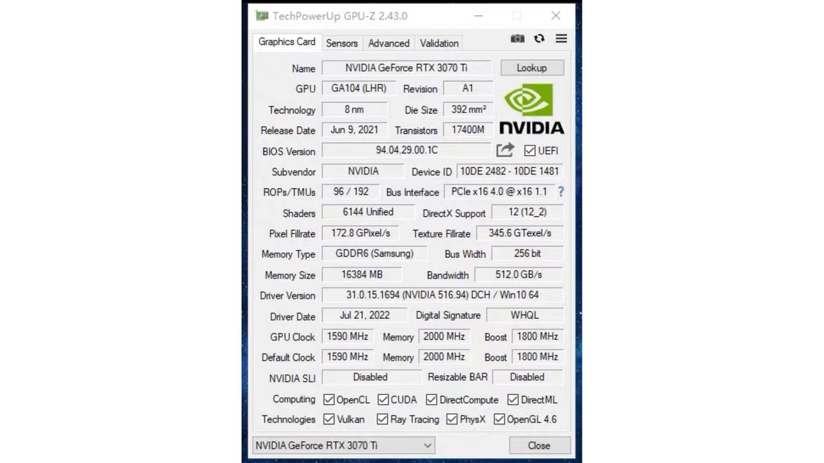 GeForce RTX 3070 Ti 16GB