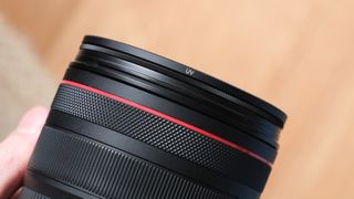 UV lens filter attached to a Canon lens