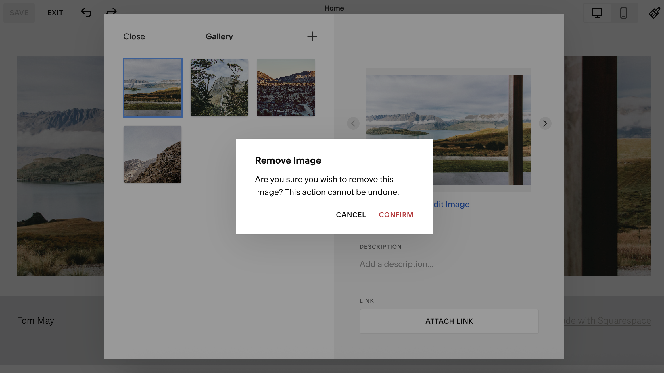 Screengrab showing images being updated in Squarespace interface
