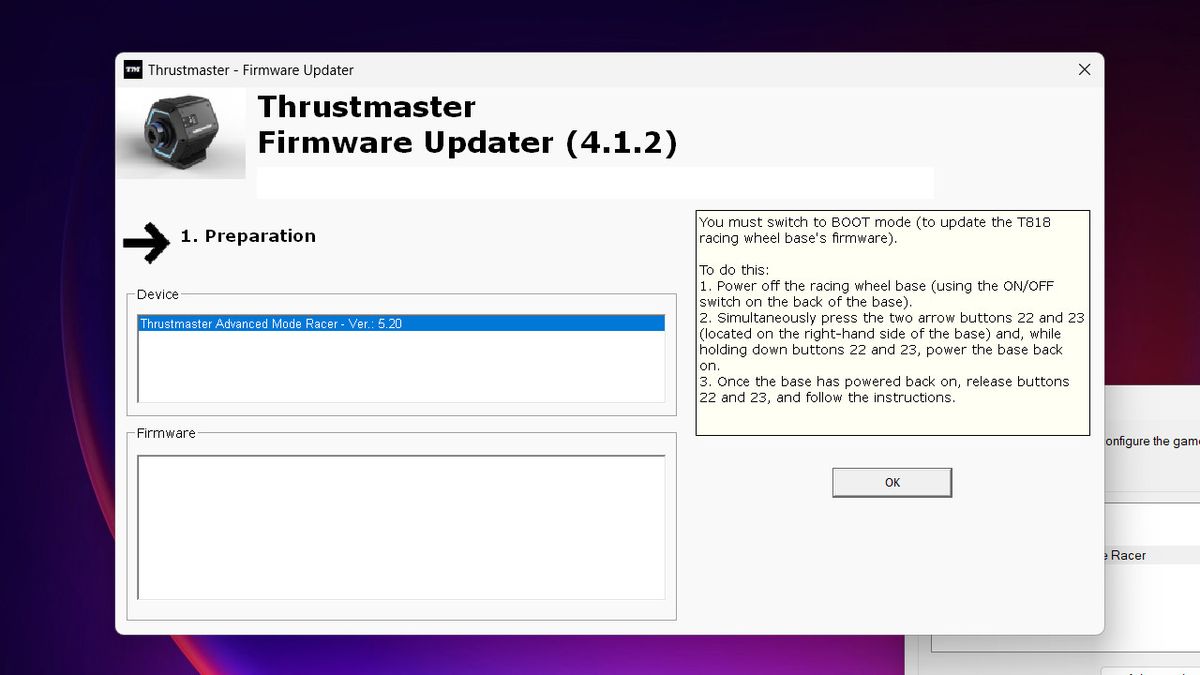 Thrustmaster T818 firmware update process