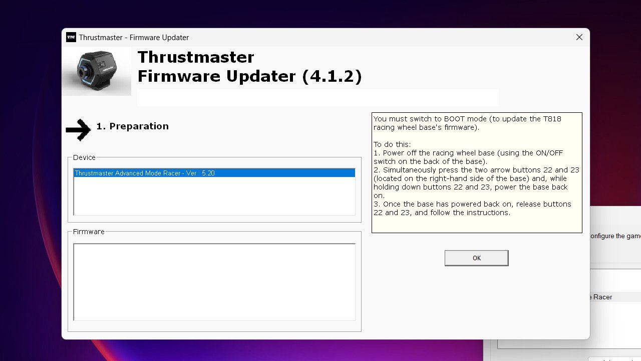 Thrustmaster T818 firmware update process