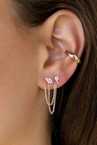 Ettika Double Piercing Chain Drop Earrings