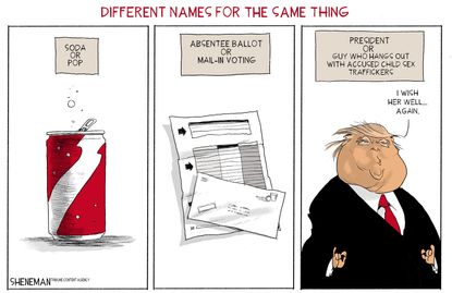 Political Cartoon U.S. President Trump Absentee Voting Mail-in Ballot Sex Traffickers