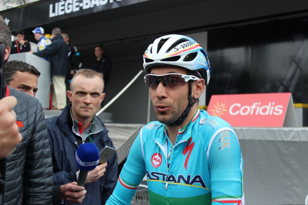 Vincenzo Nibali talks to the press