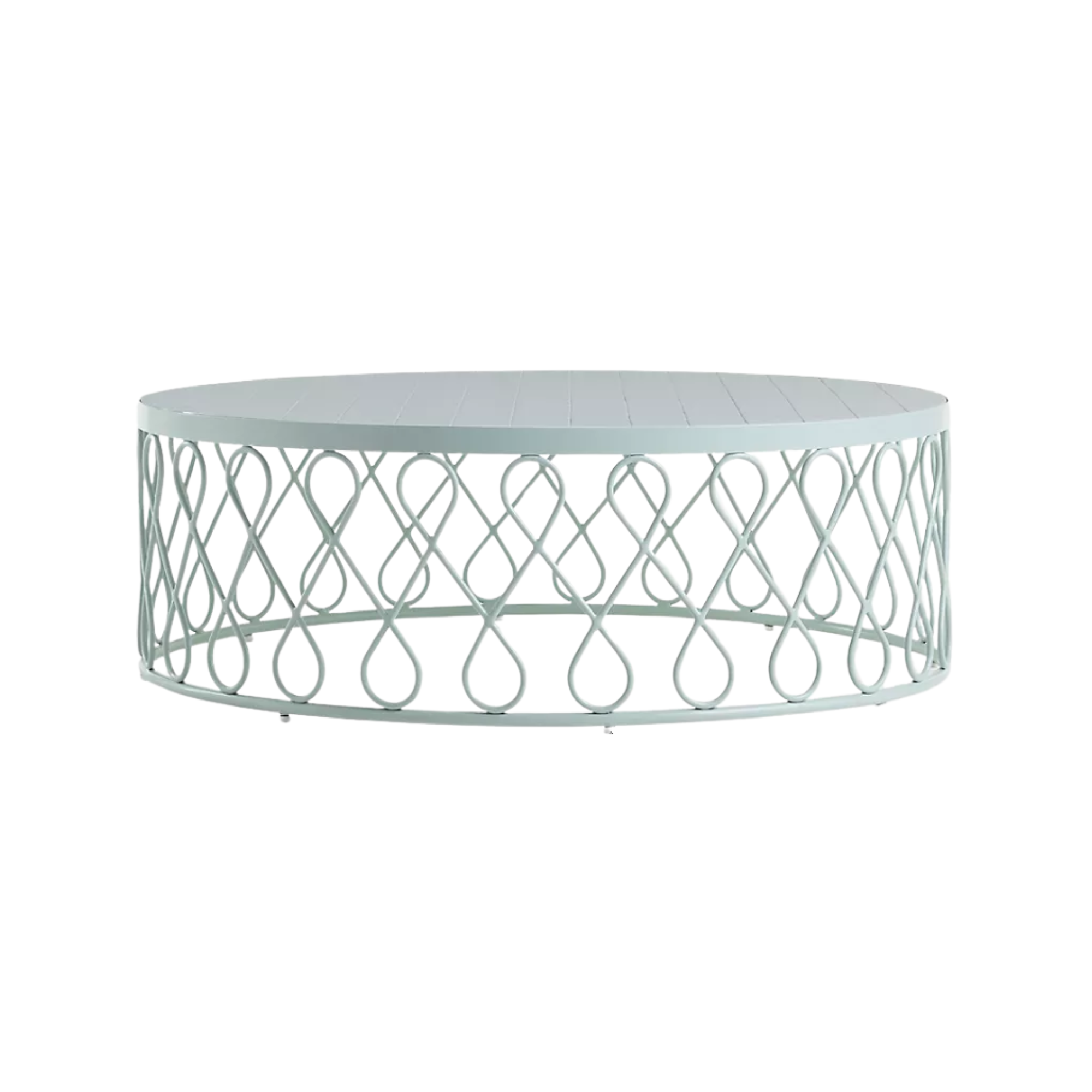 a blue ottoman with whimsical curled sides