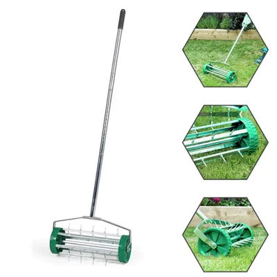Gardening Lawn Aerator Grass Roller With 3 Level Adjustable Telescopic Handle