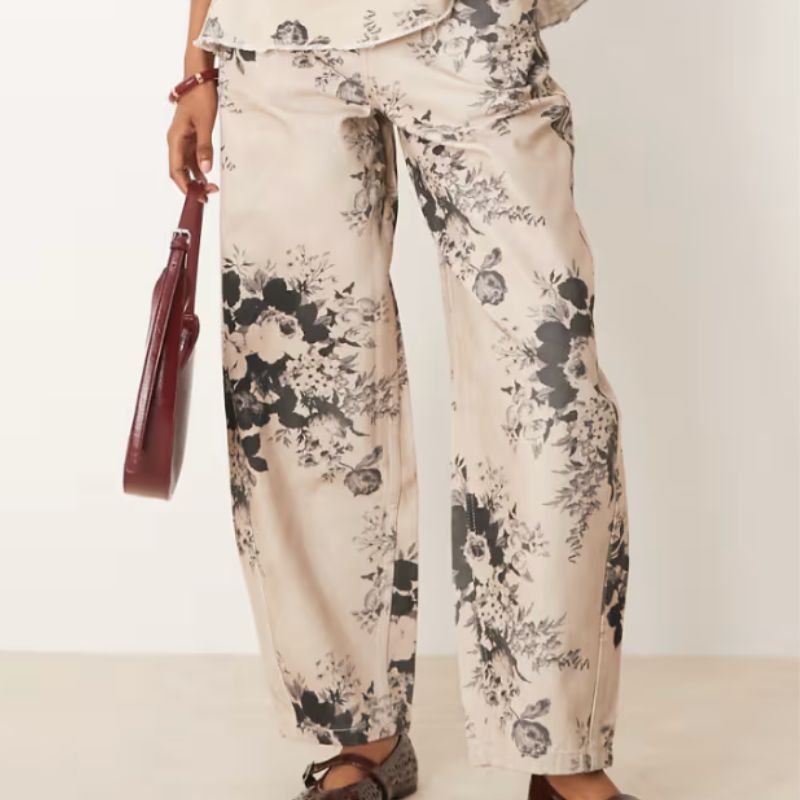 ASOS , Barrel Leg Trousers in Taupe Floral 