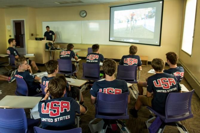 Evenings at the USAC cx camp involve breaking down racing footage from World Cup races.