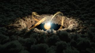 Illustration of a star surrounded by a protoplanetary disk.