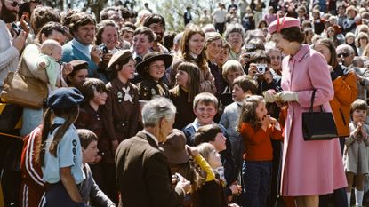 Queen Elizabeth II meets the public on a walkabout in Canberra, Australia, on October 10, 1982