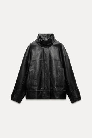 ZARA, 100% Leather Oversize Jacket Zw Collection