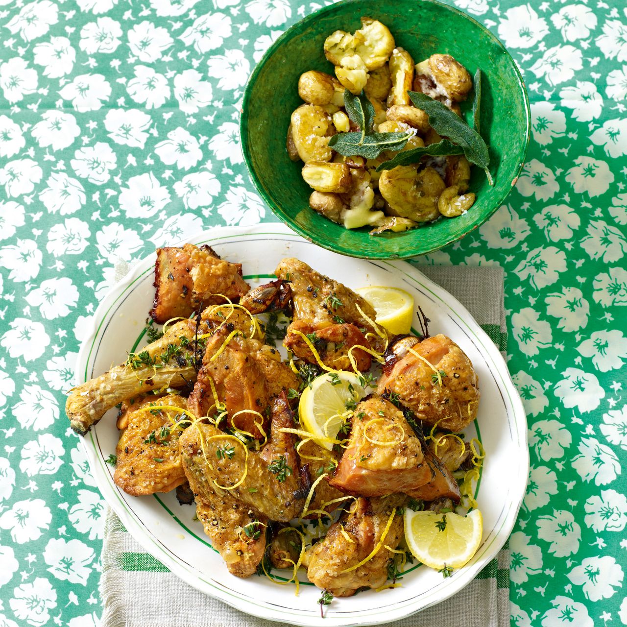 Crispy Chicken Platter with Roasted Crushed New Potatoes