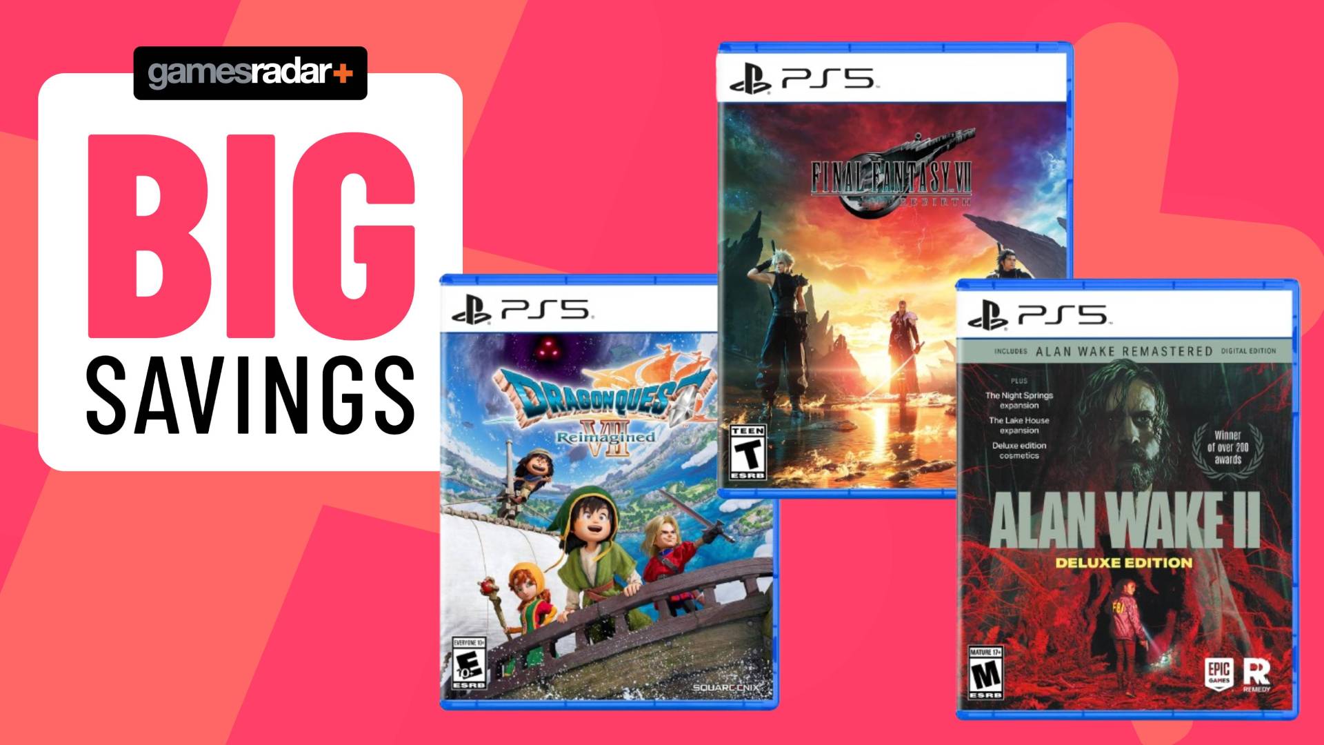 Image of a set of PS5 game boxes on a pink GamesRadar+ background.