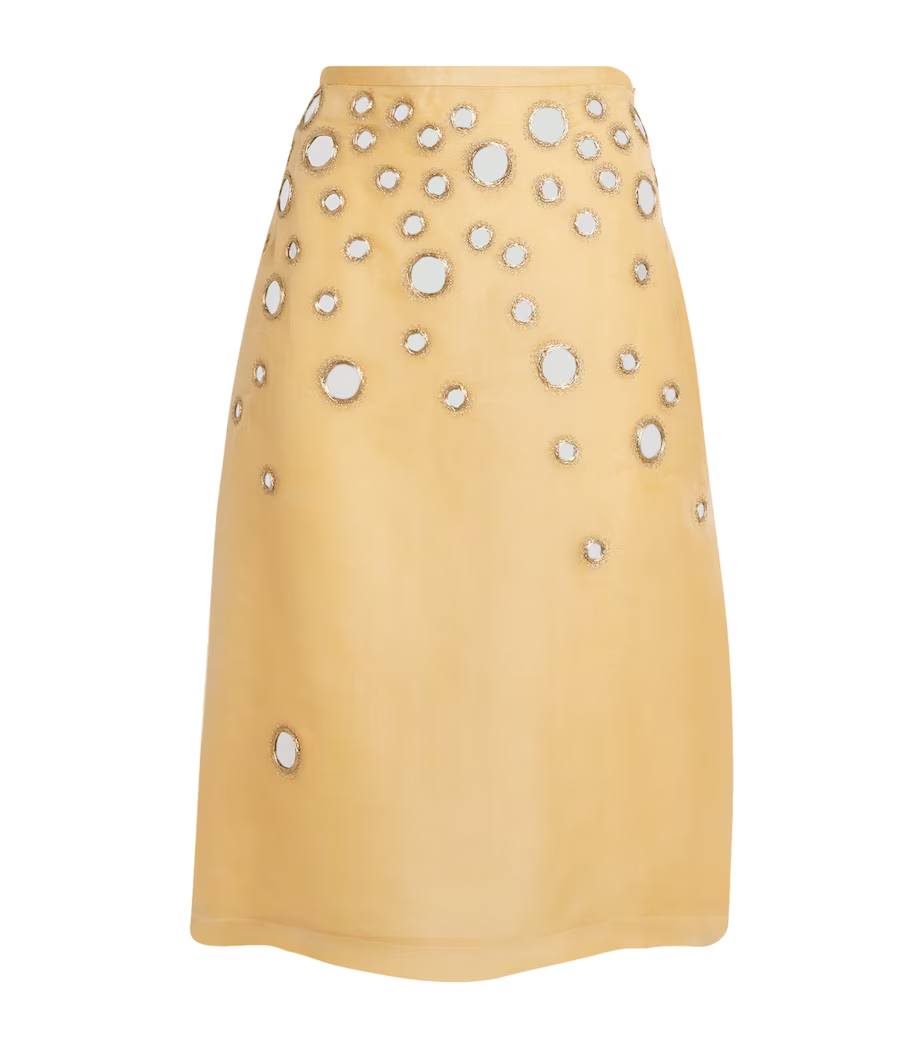 Tory Burch, Silk Mirror-Embellished Midi Skirt