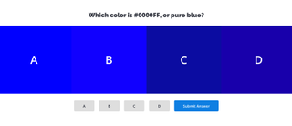 Screenshot from quiz featuring 4 different shades of blue