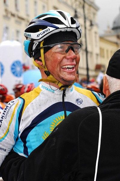 Chris Horner (Astana) can't decide to laugh or cry over the race.