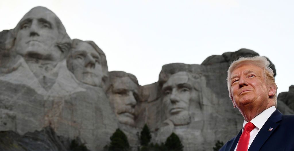 Trump in front of Mount Rushmore.