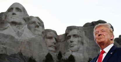 Trump in front of Mount Rushmore.