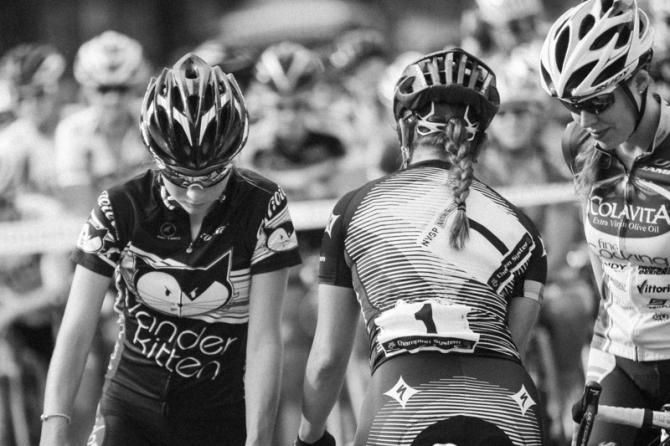 The women get called to the start line.