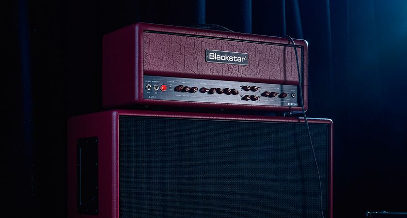 Doug Aldrich&#039;s signature amp, the Blackstar DA100, is photographed in moody low-light situations.