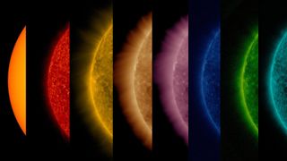 Sequence of solar images taken at various wavelengths of ultraviolet light