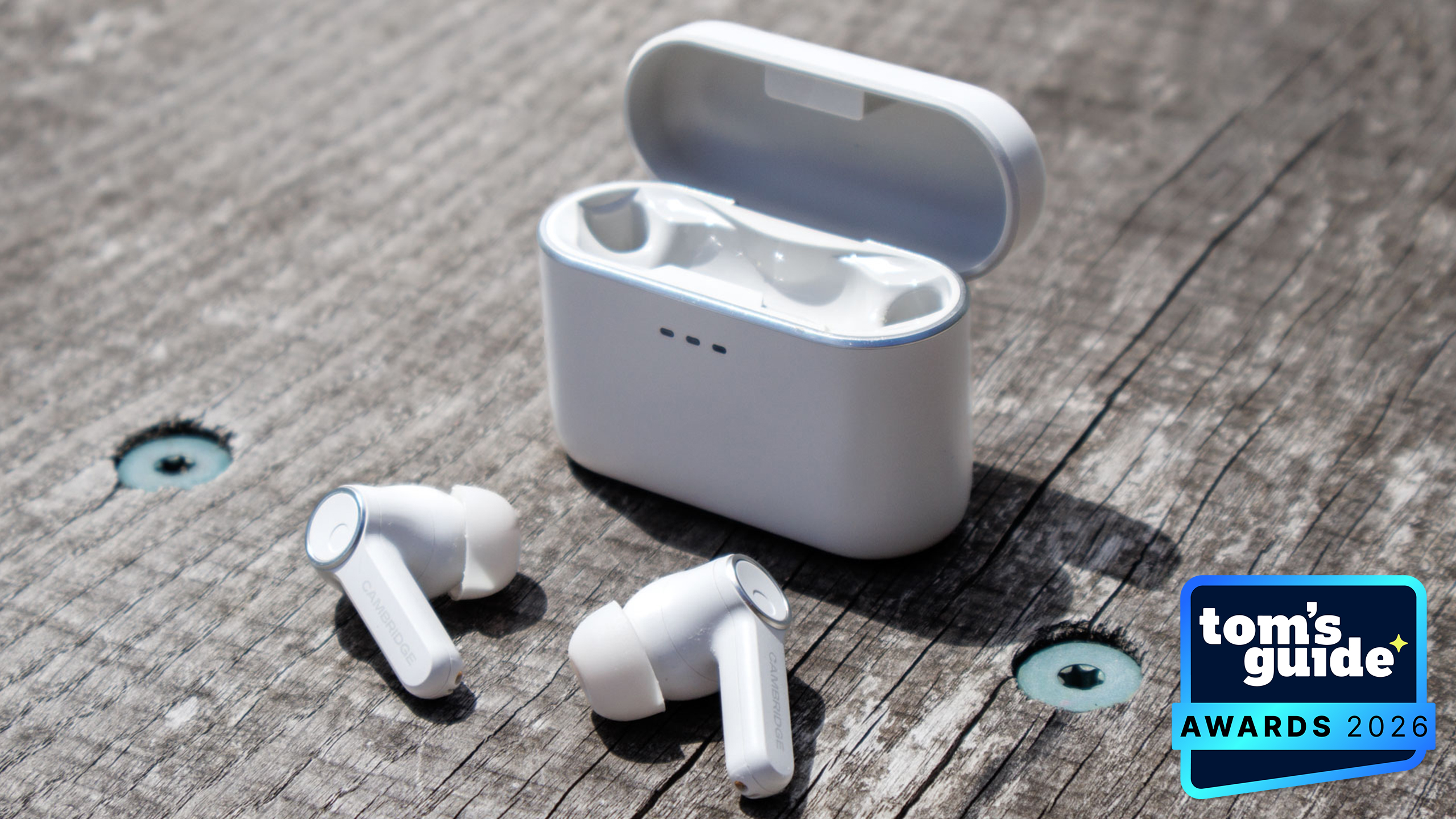 The Cambridge Melomania A100 earbuds with a TG Awards 2026 badge
