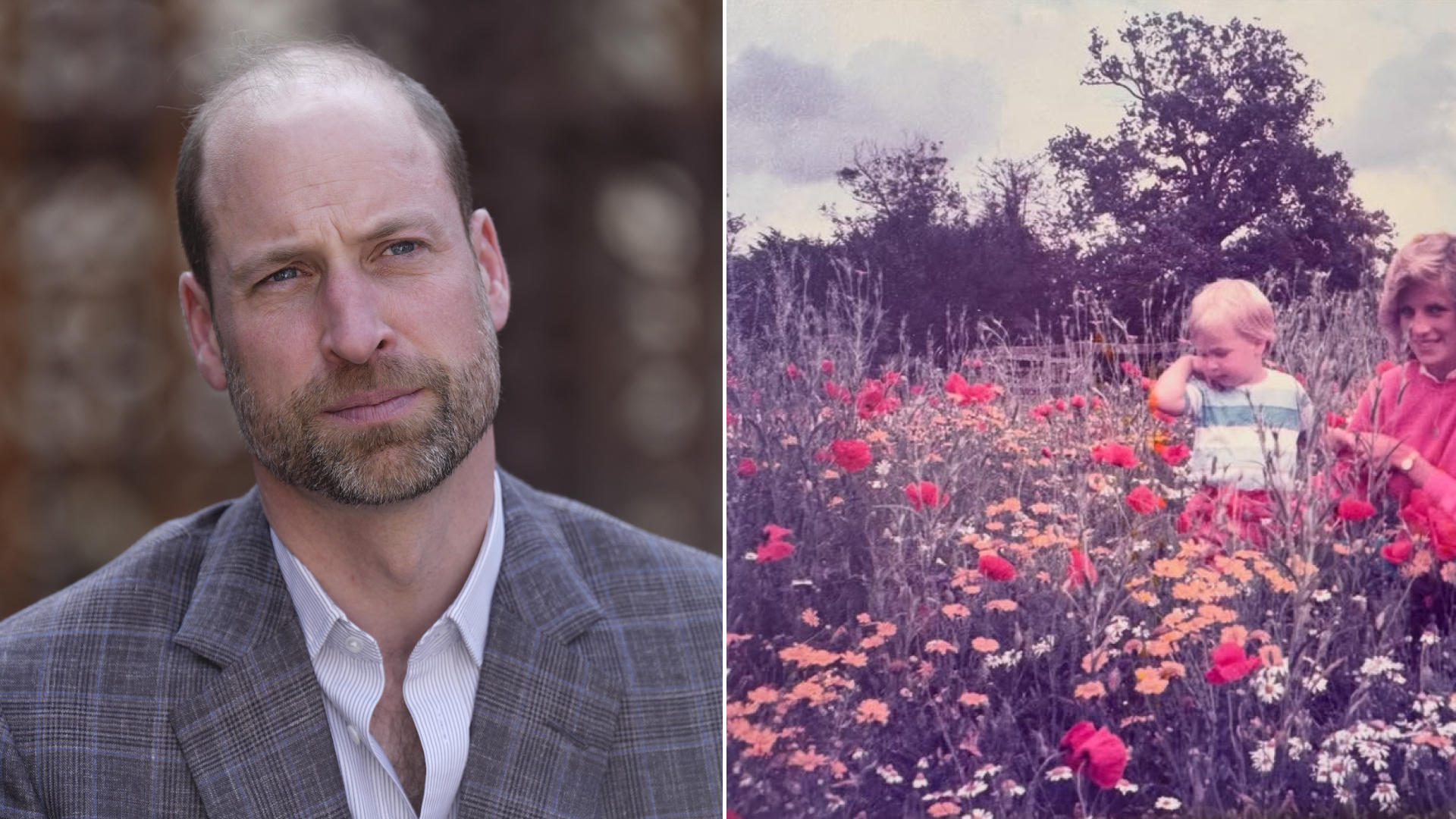 Prince William visits Saudi Arabia on February 11, 2026 wearing a plaid suit with an open white shirt, and shares an adorable unseen photo of Princess Diana for Mother's Day