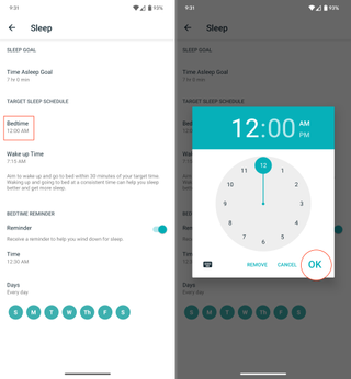 Set target sleep schedule in Fitbit app