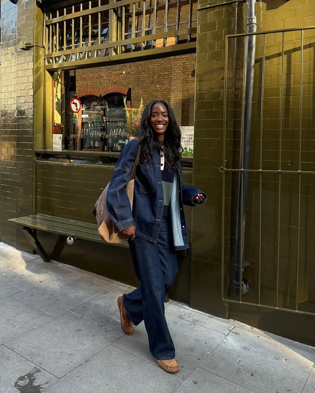 Liv wearing indigo denim outfit