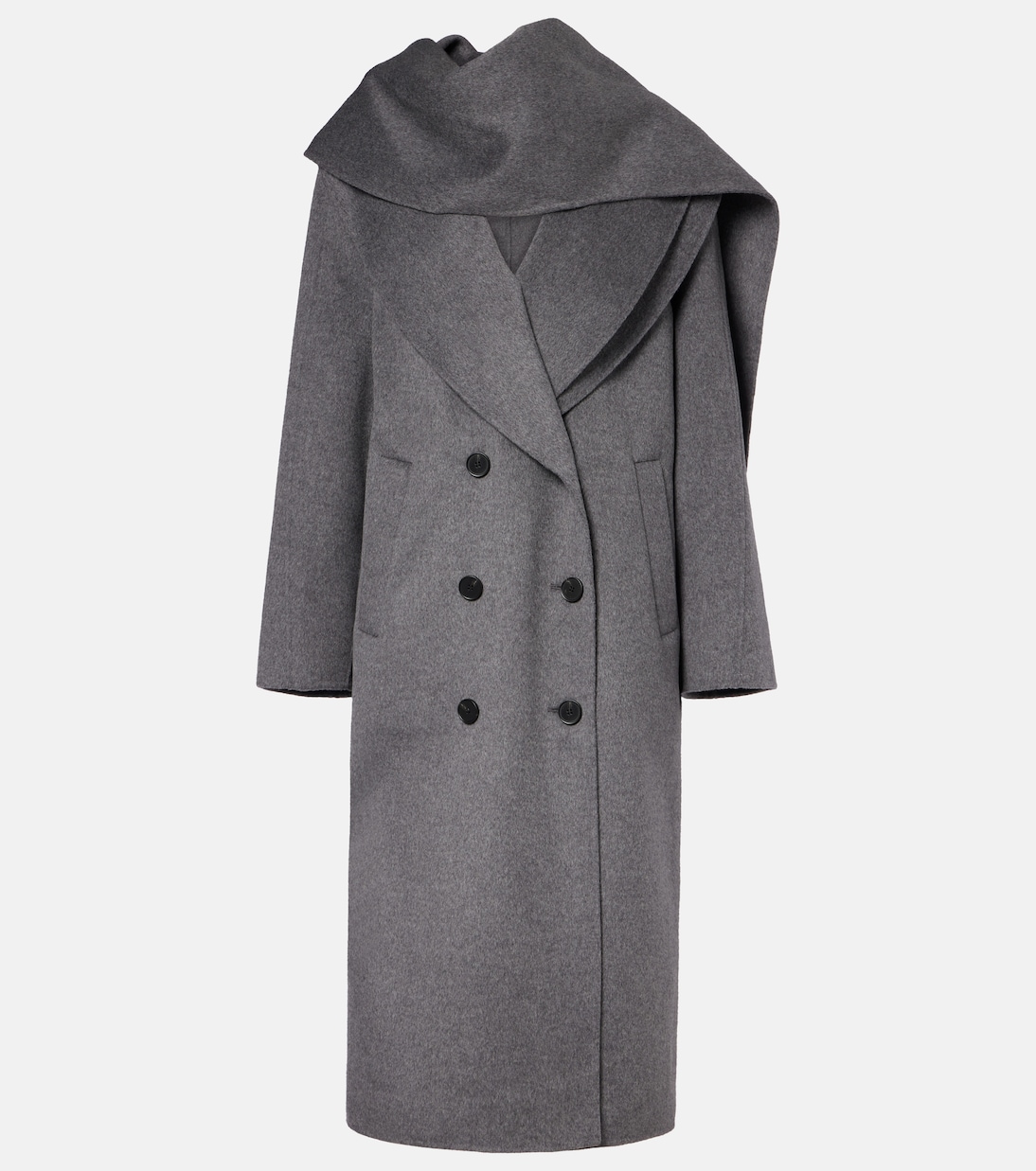 Scarf-Detail Wool and Cashmere Coat