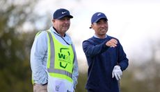 Doug Ghim chats to his caddie during the WM Phoenix Open