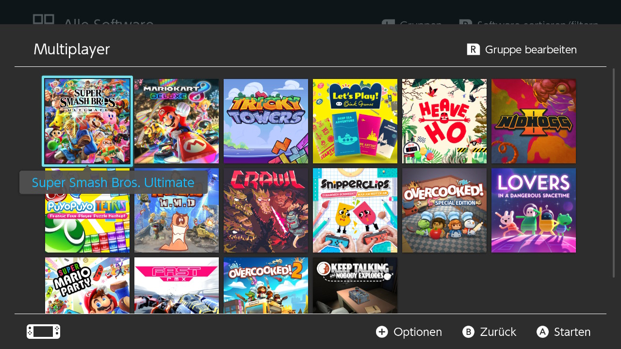 Screenshot der Ordner-Funktion der Nintendo Switch