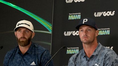 Dustin Johnson and Bryson DeChambeau at a LIV Golf press conference