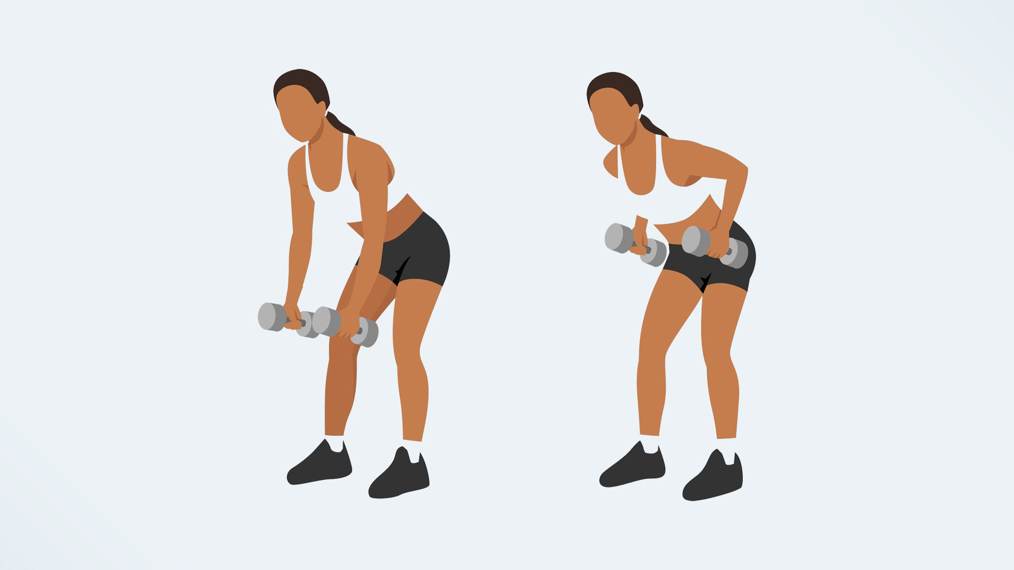 Portrait of a woman bent over with dumbbells in rows