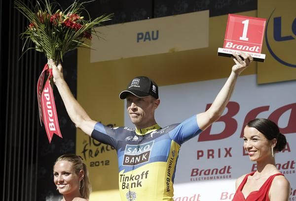 Nicki S&ouml;rensen (Team Saxo Bank-Tinkoff Bank) earned the most combative prize award for stage 15.