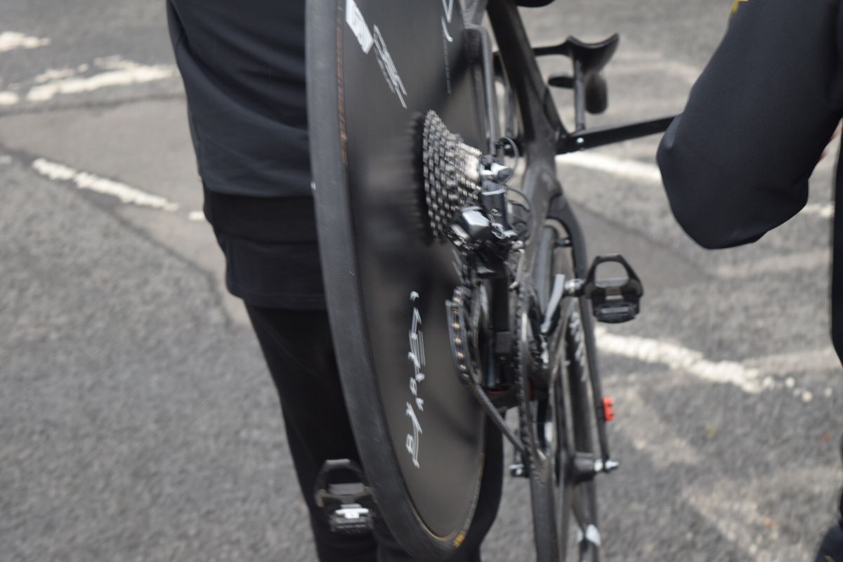 Rohan Dennis raced aboard a blacked-out BMC Timemachine instead of his Bahrain-Merida bike at Worlds
