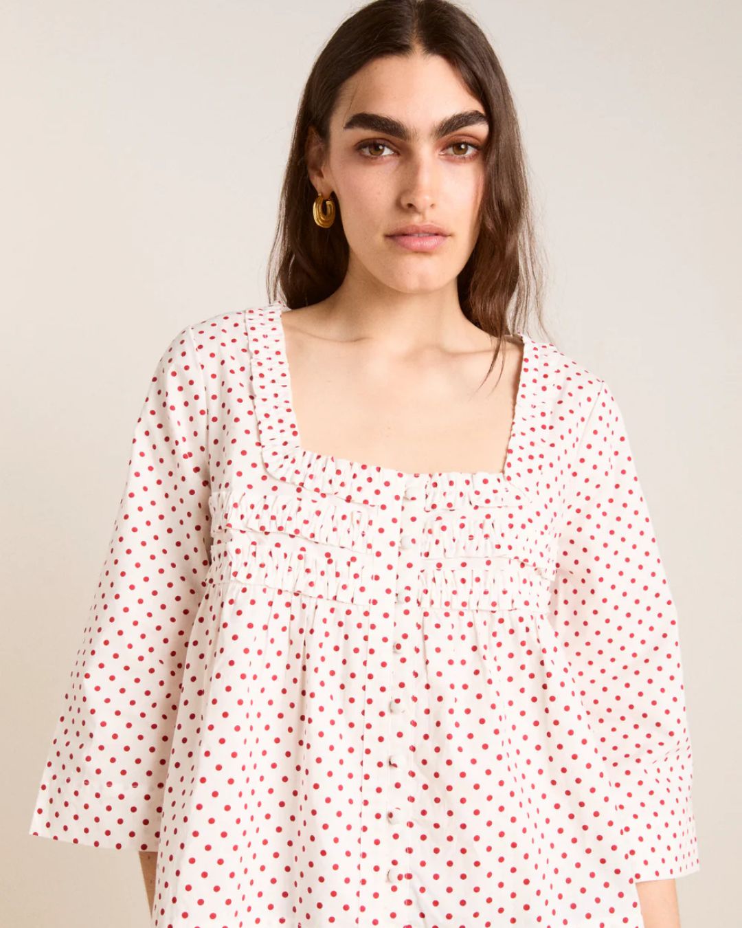 Leilani Blouse - Off White and Red Spot